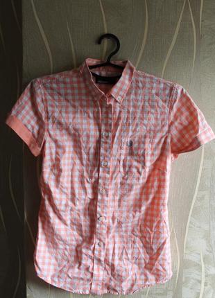 Суперская літня сорочка персокового кольору на літо з коротким рукавом fred perry1 фото