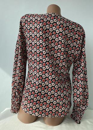 Блузка вискозная в цветочный принт на завязках блуза в квітковий принт віскозна на зав‘язках 🌺peacocks 🌺3 фото