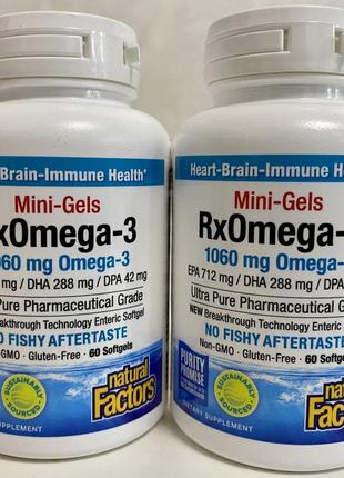 Омега natural factors, mini-gels rxomega-3, 500 mg, 60 шт1 фото