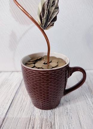 Сувенир статуэтка топиарий (дерево счастья) из монет в чашке маленький ручная работа подарок