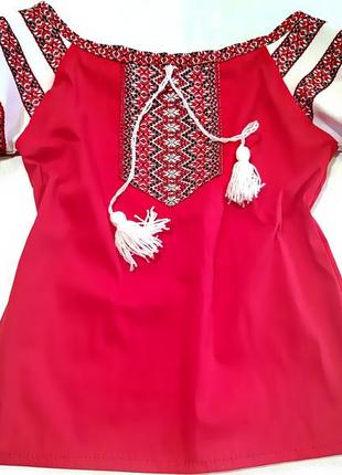 Вишиванка червона, вишита сорочка для дівчинки р.80-158