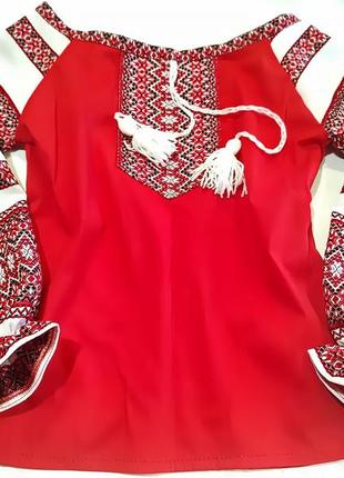 Вишиванка червона, вишита сорочка червона для дівчинки р.80-158