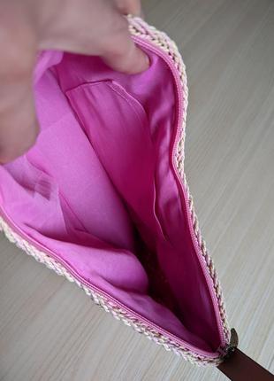 Сумка корзинка плетёная розовая бежевая багет мини7 фото