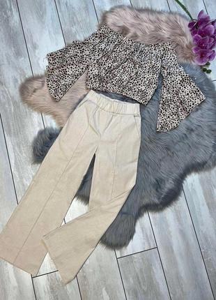 Стильний та водночас легенький брючний льоний костюм для дівчинки ( блуза та штани палаццо)2 фото