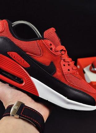 Кросівки nike air max 90 red black / женские кроссовки найк еир макс кожаные демисезонные