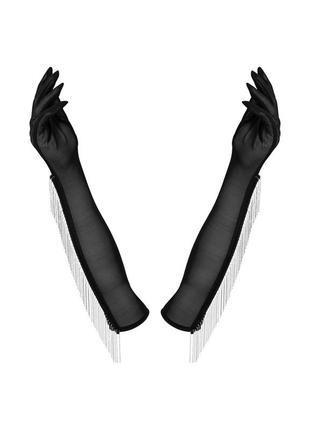Milladis довгі чорні рукавички з прикрасами