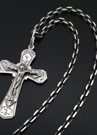 Срібна цепочка якірне плетіння з хрестиком. якірний срібний ланцюг на шию та хрест срібло 925