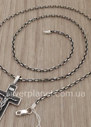 Якірний срібна цепочка з чоловічим хрестиком. ланцюг якір на шию і кулон хрест срібло 9257 фото