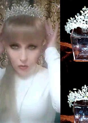 Корона, диадема, тиара, веточка из бусин и стразов. ручная работа
