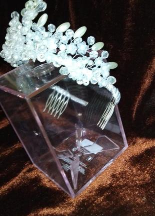 Корона, диадема, тиара, веточка из бусин и стразов. ручная работа