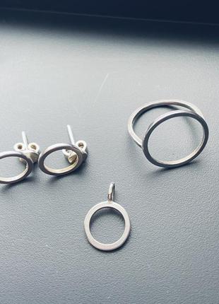 Серебряная кольца, серьги и кулон