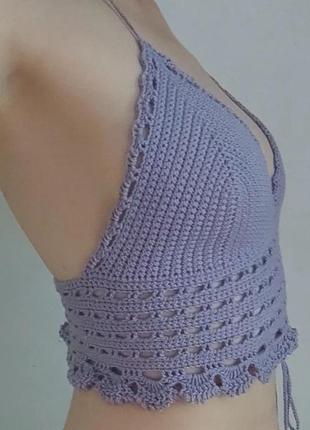 Festival crochet top / плетеный топ лавандовый, ручная работа3 фото