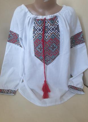 Рубашка вышиванка для девочки домотканый хлопок вышивка крестиком р.152 158 164 1702 фото