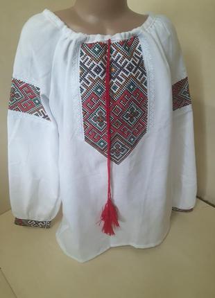 Рубашка вышиванка для девочки домотканый хлопок вышивка крестиком р.152 158 164 1706 фото