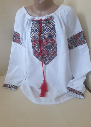 Рубашка вышиванка для девочки домотканый хлопок вышивка крестиком р.152 158 164 1701 фото