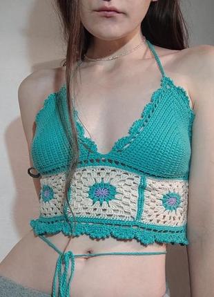 Фестивальный плетеный топ зеленый / festival crochet top fairycore3 фото