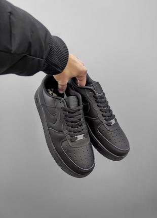 Мужские кожаные кроссовки nike air force 1 low all black #найк