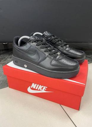 Чоловічі шкіряні чорні кросівки nike air force 1 🆕 найк форс