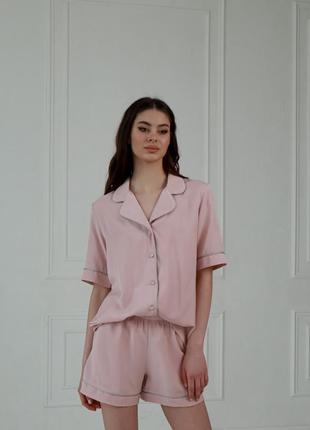 Вишукана пудрова шовкова піжама піжамний костюм комплект
