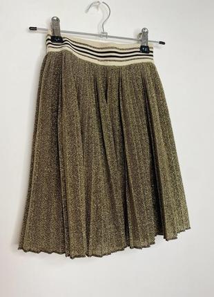 Сияющая праздничная плисерированная юбка для девочки / детская юбка / золотая юбка