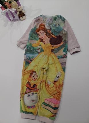 Флисовый комбинезон, пижама травка от disney с принцессой белль 3-4 года2 фото