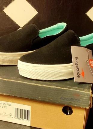 Женские слипоны кроссовки кенгуру k-mid plateau 5092 черные. kangroos, нижняя