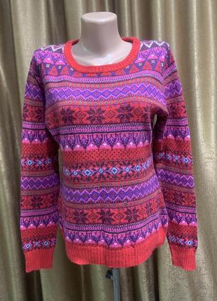 Теплый свитер h&m скандинавский орнамент цвет разноцветный размер m l1 фото