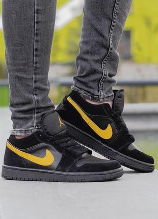 Кроссовки nike jordan 1 low black yellow мужские5 фото