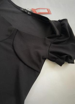Красивий чорний боді, рукав ліхтарик з рюшами, тканина подвійна фактурна4 фото