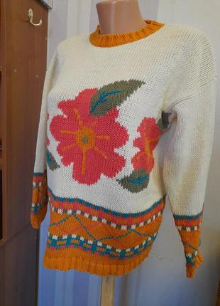 Винтажный свитерик джемпер цветочная вязка1 фото