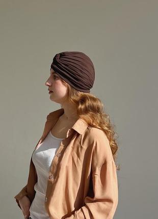 Шапка тюрбан летняя из гипюра d.hats бежевого цвета2 фото