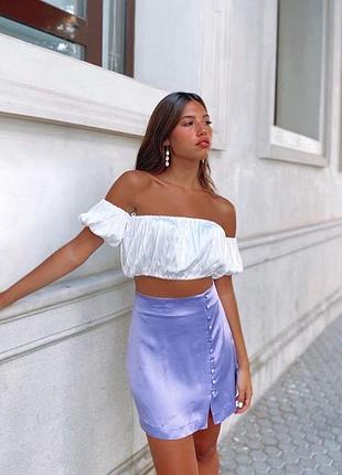 Юбка лавандовая атласная шелковая зара zara