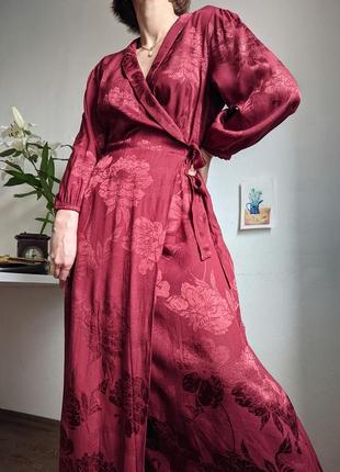 Платье бордовое длинное на запах вискоза xl l m вечернее халат кимоно2 фото
