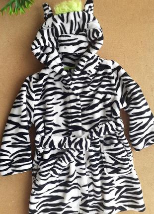 Теплий плюшевий халат для дівчинки 3-4 роки зебра, в смужку