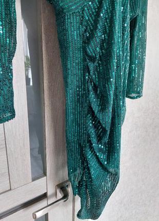 🌿зеленое кэжуал платье- футляр в паетки с длинным рукавом и стойкой воротником  shein ( размер 36-38)6 фото