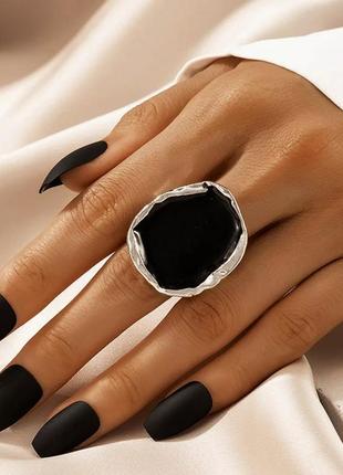 Кільце кольцо перстень каблучка оригінальне з емаллю сріблясте чорне нове