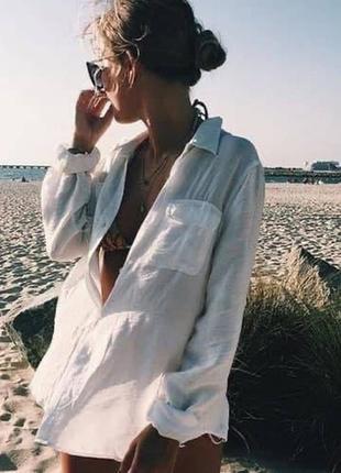 Рубашка накидка туника пляжная летняя белая
