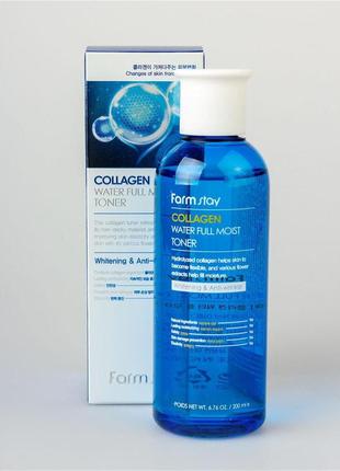 Зволожуючий тонер для обличчя farmstay collagen water full moist toner з колагеном, 200 мл