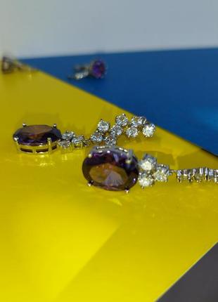 💎 люксовая ювелирная бижутерия серьги с камнями сиреневый фиолетовый камни гвоздики кольца3 фото