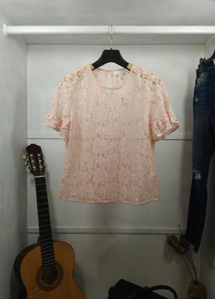 Блузка персиковая кружевная с коротким рукавом1 фото