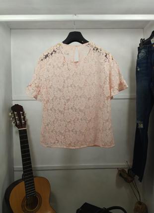 Блузка персиковая кружевная с коротким рукавом2 фото