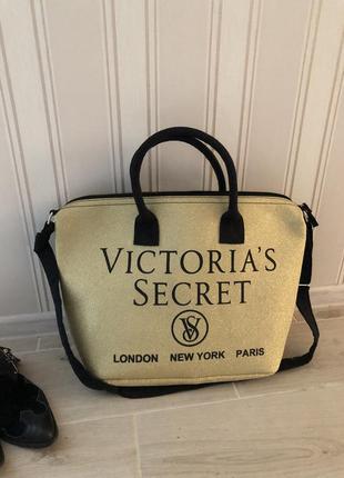 Большая сумка шопер пляжная victoria’s secret золото