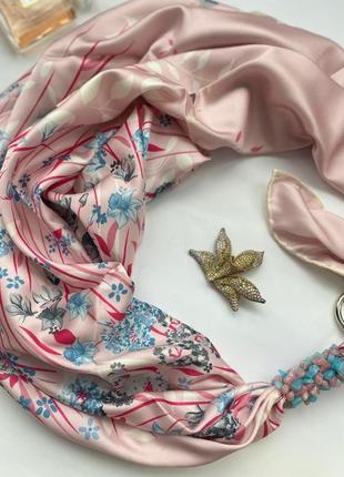 Дизайнерська шовкова хустка "королівська рожева перлина, преміум vip колекція