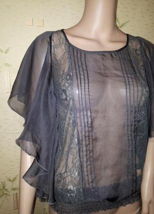 Блузка полупрозрачная волан футболка круживо