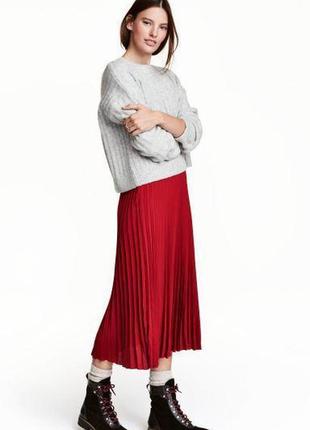 Плиссированная бордовая юбка zara h&m4 фото