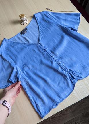 Блуза голубая вискоза на пуговицах винтаж l xl топ