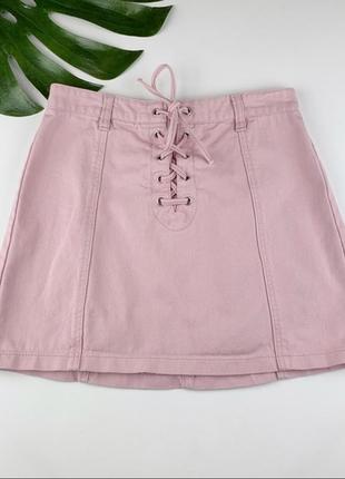 Джинсовая мини юбка розовая пудровая forever 21