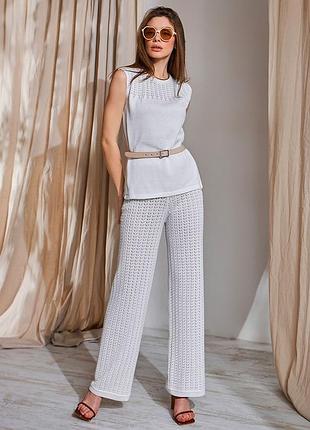 Штани жіночі літні в'язані ажурні білого кольору. модель 2462.