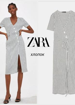 Zara платье миди в принт клетки