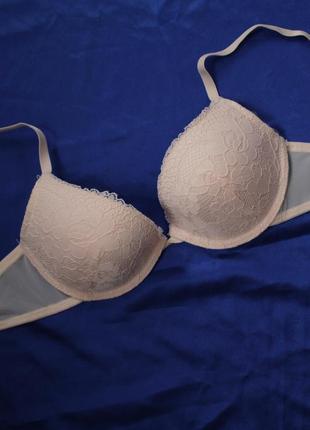 Лиф primark bra pink 32с лифчик бюстье бюстгальтер сеточка с поролоном пуш ап пудровый ажурный4 фото